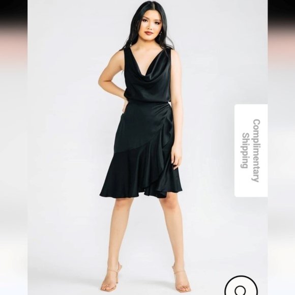 NEW Chloe Kristyn Black Satin Traci Skirt Size Small NWT $298